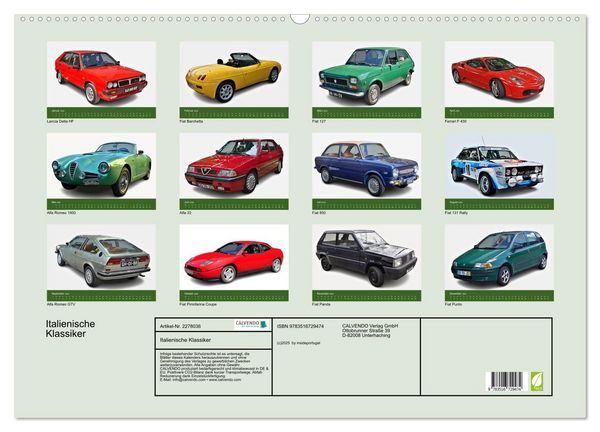 Produktbild: Italienische Klassiker (Wandkalender 2026 DIN A2 quer), CALVENDO Monatskalender