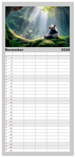 Produktbild: Familienplaner 2026 - Schwarz auf Wei&szlig; - Der Panda-Kalender mit 5 Spalten (Wandkalender, 21 x 45 cm) CALVENDO