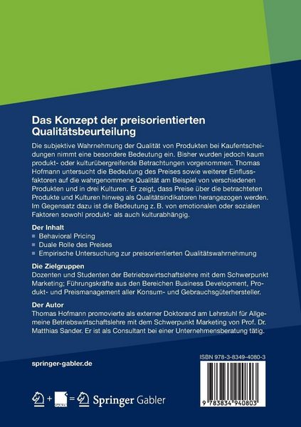 Produktbild: Das Konzept der preisorientierten Qualit&auml;tsbeurteilung