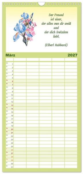 Produktbild: Familienplaner 2027 - 12 unterhaltsame Zitate f&uuml;r ein sch&ouml;nes Jahr mit 5 Spalten (Wandkalender, 21 x 45 cm) CALVENDO