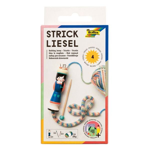 Produktbild: FOLIA Strickliesel inklusive Wolle, Holzstricknadel und Sticknadel