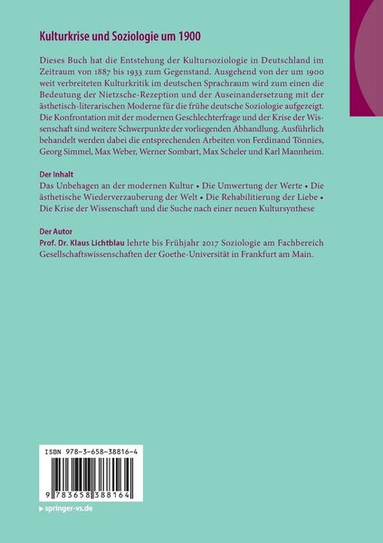 Produktbild: Kulturkrise und Soziologie um 1900