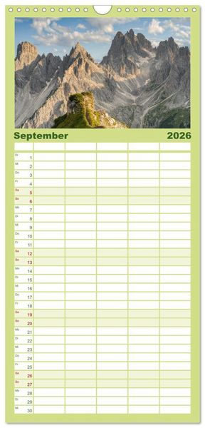 Produktbild: Familienplaner 2026 - Faszination Dolomiten mit 5 Spalten (Wandkalender, 21 x 45 cm) CALVENDO