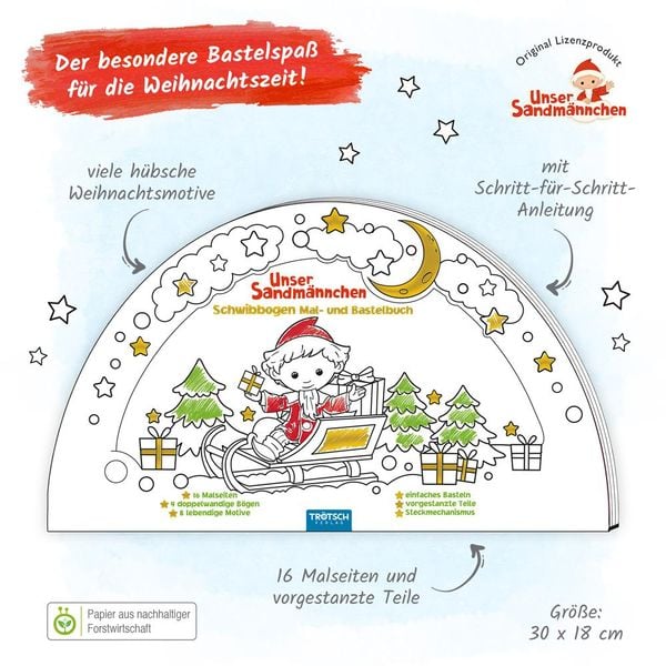 Produktbild: Tr&ouml;tsch Unser Sandm&auml;nnchen Schwibbogen Mal- und Bastelbuch