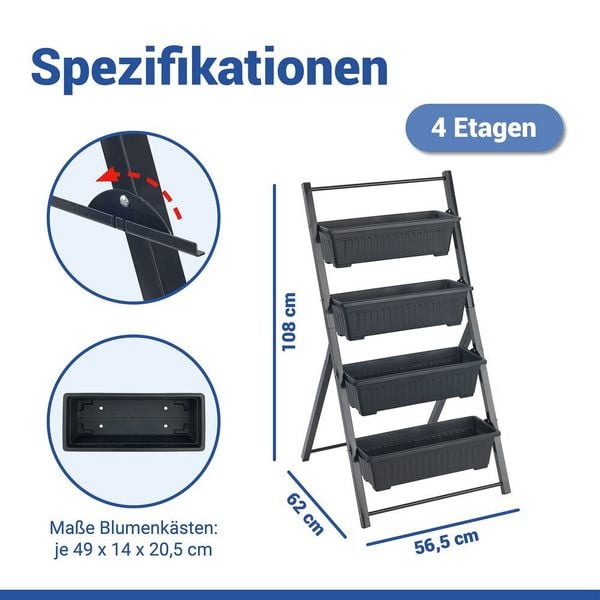 Produktbild: Vertikales Hochbeet, 4 Etagen, f&uuml;r Balkon, Terrasse oder Wintergarten