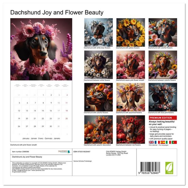 Produktbild: Dachshund Joy and Flower Beauty (Wall Calendar 2026 12 &times; 12 Inch) CALVENDO 12 Month Wall Calendar