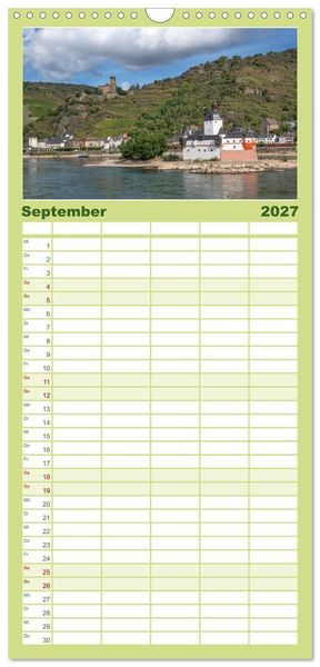 Produktbild: Familienplaner 2027 - Unterwegs - Rhein-Burgen-Weg mit 5 Spalten (Wandkalender, 21 x 45 cm) CALVENDO