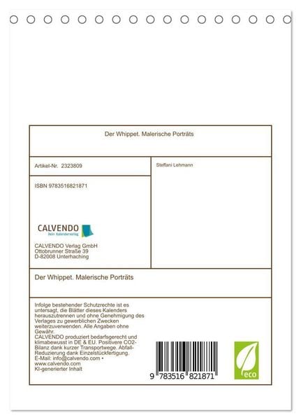Produktbild: Der Whippet. Malerische Portr&auml;ts (Tischkalender 2027 DIN A5 hoch), CALVENDO Monatskalender