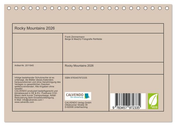 Produktbild: Rocky Mountains 2026 (Tischkalender 2026 DIN A5 quer), CALVENDO Monatskalender