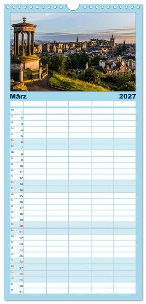 Produktbild: Familienplaner 2027 - Faszination Edinburgh mit 5 Spalten (Wandkalender, 21 x 45 cm) CALVENDO