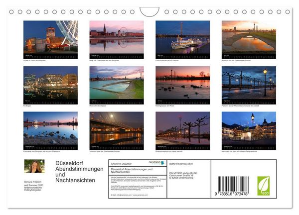 Produktbild: D&uuml;sseldorf Abendstimmungen und Nachtansichten (Wandkalender 2026 DIN A4 quer), CALVENDO Monatskalender