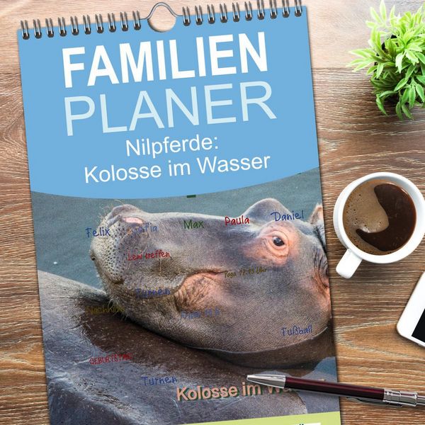 Produktbild: Familienplaner 2026 - Nilpferde, Kolosse im Wasser mit 5 Spalten (Wandkalender, 21 x 45 cm) CALVENDO