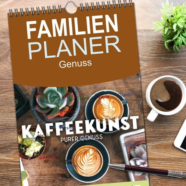 Produktbild: Familienplaner 2026 - Kaffeekunst - Purer Genuss mit 5 Spalten (Wandkalender, 21 x 45 cm) CALVENDO