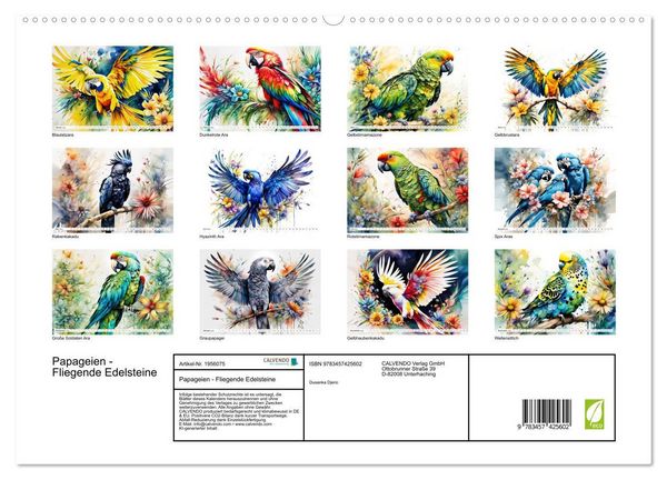 Produktbild: Papageien - Fliegende Edelsteine (hochwertiger Premium Wandkalender 2026 DIN A2 quer), Kunstdruck in Hochglanz
