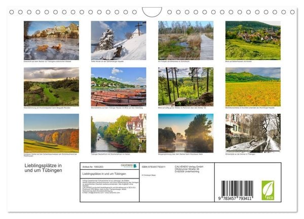 Produktbild: Lieblingspl&auml;tze in und um T&uuml;bingen (Wandkalender 2026 DIN A4 quer), CALVENDO Monatskalender
