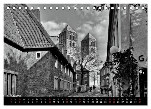 Produktbild: M&uuml;nster in schwarz-wei&szlig; gesehen (Tischkalender 2026 DIN A5 quer), CALVENDO Monatskalender