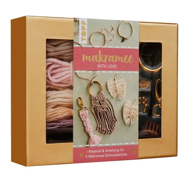 Produktbild: Makramee-Schmuckset &bdquo;With Love&ldquo; (Ros&eacute;/Natur)