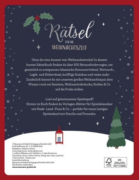 Produktbild: R&auml;tsel f&uuml;r die Weihnachtszeit I R&auml;tselbuch f&uuml;r Erwachsene