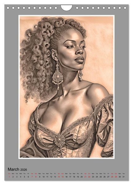 Produktbild: Baroque Beauties, Pencil Art with Artificial Intelligence (Wall Calendar 2026 DIN A4 portrait), CALVENDO 12 Month Wall Calendar