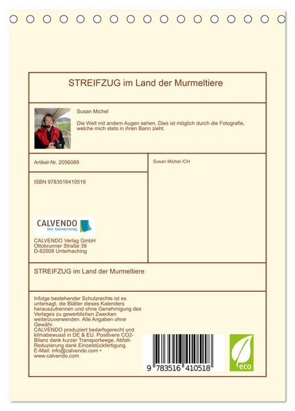 Produktbild: STREIFZUG im Land der Murmeltiere (Tischkalender 2026 DIN A5 hoch), CALVENDO Monatskalender