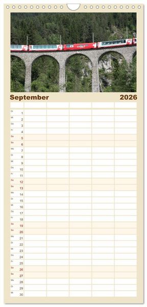 Produktbild: Familienplaner 2026 - Schweizer Eisenbahn mit 5 Spalten (Wandkalender, 21 x 45 cm) CALVENDO