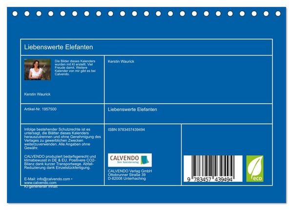 Produktbild: Liebenswerte Elefanten (Tischkalender 2026 DIN A5 quer), CALVENDO Monatskalender
