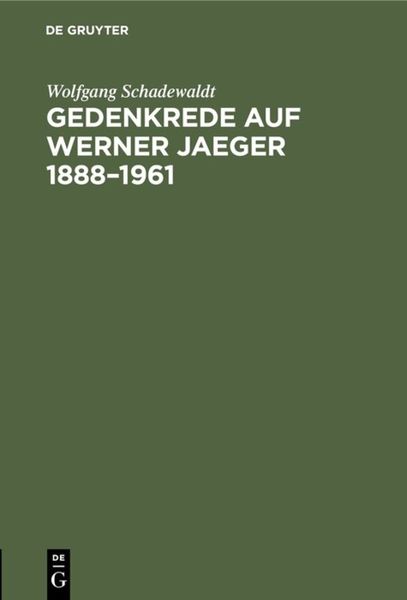 Produktbild: Gedenkrede auf Werner Jaeger 1888&ndash;1961