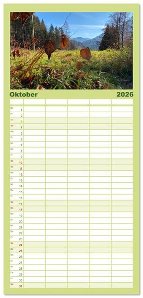Produktbild: Familienplaner 2026 - Alpenauszeit - Bergpause f&uuml;rs Herz mit 5 Spalten (Wandkalender, 21 x 45 cm) CALVENDO