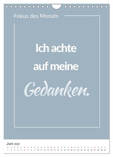 Produktbild: Achtsamkeitskalender: Mehr Achtsamkeit im Alltag mit dem Fokus des Monats (Wandkalender 2026 DIN A4 hoch), CALVENDO Monatskalender