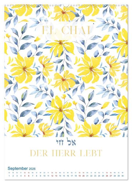 Produktbild: Hebr&auml;ische Namen Gottes aus der Torah (hochwertiger Premium Wandkalender 2026 DIN A2 hoch), Kunstdruck in Hochglanz