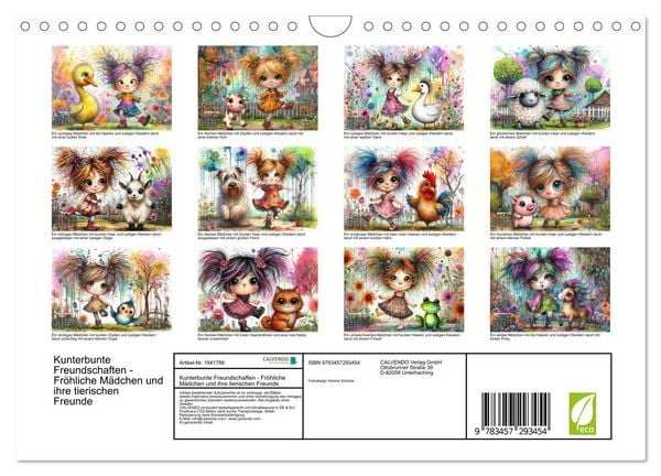 Produktbild: Kunterbunte Freundschaften - Fr&ouml;hliche M&auml;dchen und ihre tierischen Freunde (Wandkalender 2026 DIN A4 quer), CALVENDO Monatskalender