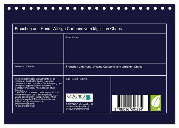 Produktbild: Frauchen und Hund. Witzige Cartoons vom t&auml;glichen Chaos (Tischkalender 2026 DIN A5 quer), CALVENDO Monatskalender