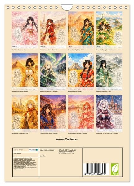 Produktbild: Anime Weltreise (Wandkalender 2027 DIN A4 hoch), CALVENDO Monatskalender