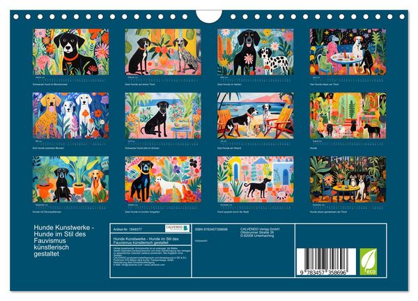 Produktbild: Hunde Kunstwerke - Hunde im Stil des Fauvismus k&uuml;nstlerisch gestaltet (Wandkalender 2026 DIN A4 quer), CALVENDO Monatskalender