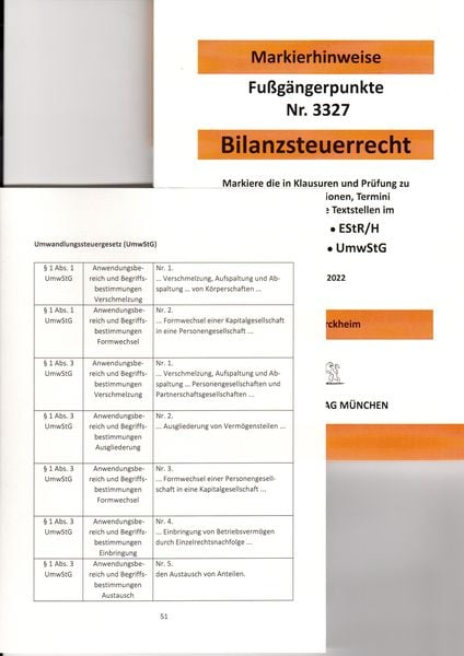 BILANZSTEUERRECHT Dürckheim-Markierhinweise/Fußgängerpunkte für das Steuerberaterexamen: Dürckheim'sche Markierhinweise