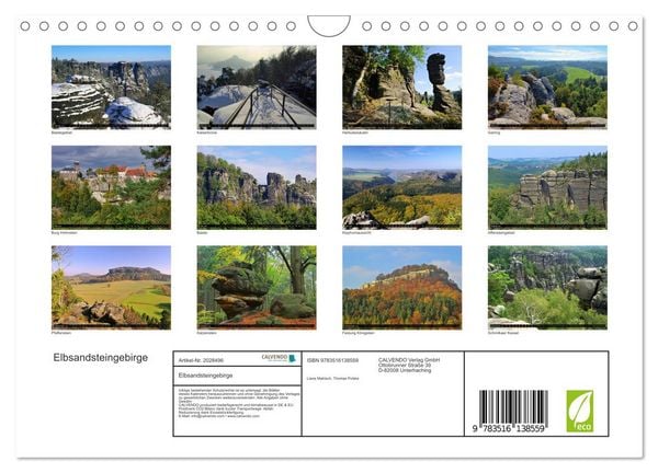 Produktbild: Elbsandsteingebirge (Wandkalender 2026 DIN A4 quer), CALVENDO Monatskalender