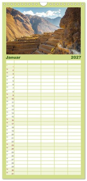 Produktbild: Familienplaner 2027 - Geheimnisvolles Peru mit 5 Spalten (Wandkalender, 21 x 45 cm) CALVENDO
