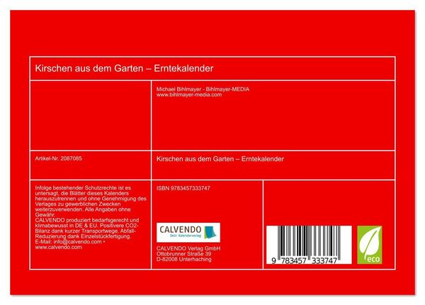 Produktbild: Kirschen aus dem Garten &ndash; Erntekalender (Tischkalender 2026 DIN A5 quer), CALVENDO Monatskalender