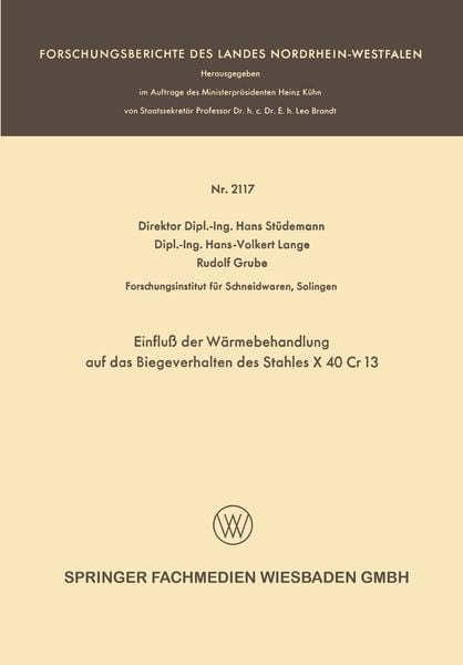Produktbild: Einflu&szlig; der W&auml;rmebehandlung auf das Biegeverhalten des Stahles X 40 Cr 13