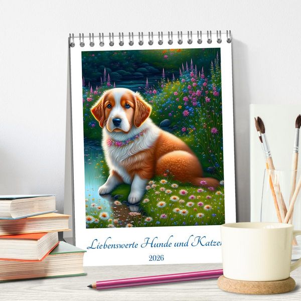 Produktbild: Liebenswerte Hunde und Katzen (Tischkalender 2026 DIN A5 hoch), CALVENDO Monatskalender
