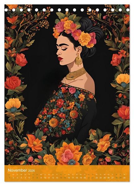 Produktbild: Gefangen in Normen. Frida Kahlo inspiriert. Flor de mi alma (Tischkalender 2026 DIN A5 hoch), CALVENDO Monatskalender