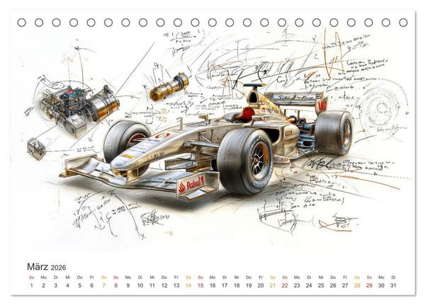 Produktbild: Rennwagen - Design Studien (Tischkalender 2026 DIN A5 quer), CALVENDO Monatskalender