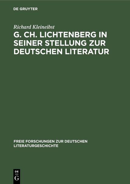 Produktbild: G. Ch. Lichtenberg in seiner Stellung zur deutschen Literatur