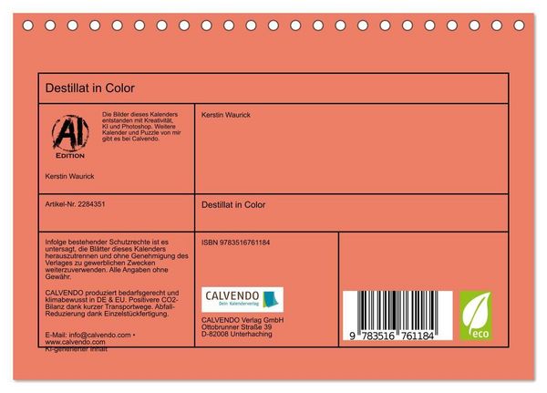 Produktbild: Destillat in Color (Tischkalender 2027 DIN A5 quer), CALVENDO Monatskalender