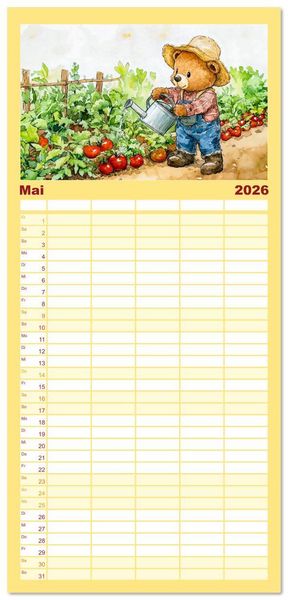 Produktbild: Familienplaner 2026 - Teddy auf dem Bauernhof - Entdecke das Landleben mit Tieren und Feldern mit 5 Spalten (Wandkalender, 21 x 45 cm) CALVENDO