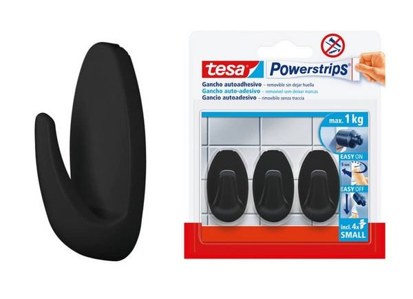 tesa Powerstrips Haken Small Oval schwarz 3 Stück