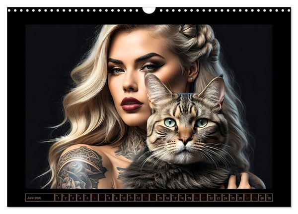 Produktbild: Geheimnisvolle Katzenfrauen (Wandkalender 2026 DIN A3 quer), CALVENDO Monatskalender