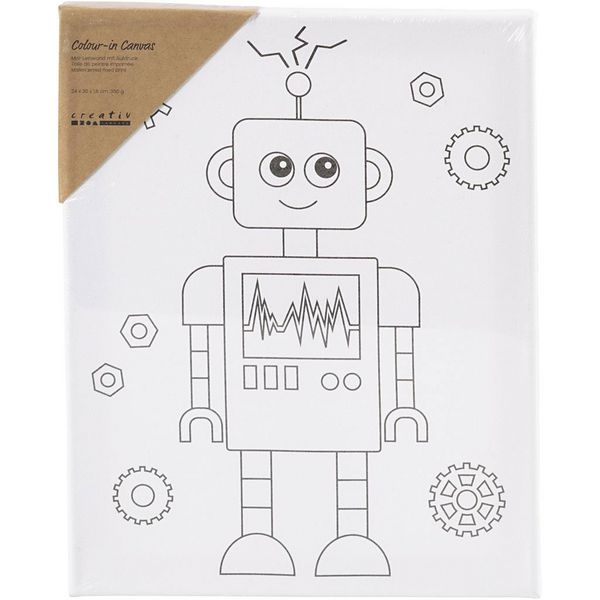 Produktbild: Creativ Company Mal-Leinwand mit Aufdruck, Roboter, T 1,6 cm, Gr&ouml;&szlig;e 24x30 cm, 360 g, 1 Stk