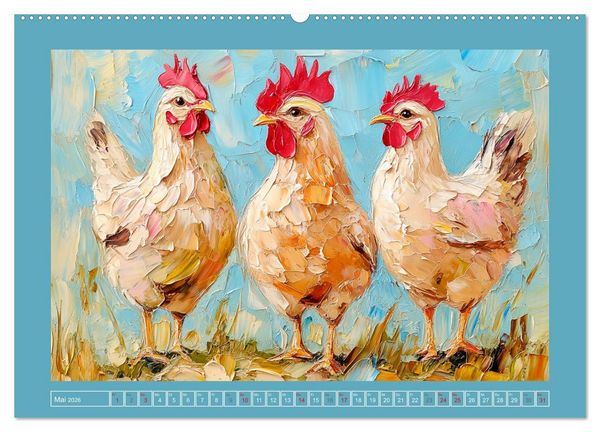 Produktbild: Federleichte Sch&ouml;nheiten. Duftige H&uuml;hner-Paintings (hochwertiger Premium Wandkalender 2026 DIN A2 quer), Kunstdruck in Hochglanz