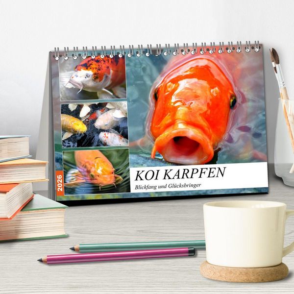 Produktbild: Koi Karpfen. Blickfang und Gl&uuml;cksbringer (Tischkalender 2026 DIN A5 quer), CALVENDO Monatskalender